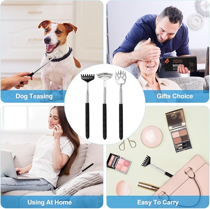 3 Pack Different Back Scratcher Metal Portable Telescoping with Rubber Handles, Extendable Back Massager Tool with Beautiful Box, Stocking Stuffers for Men Women Christmas Presents(Black)