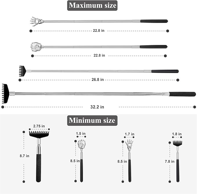 Back Scratcher Gift Set, 4 Pack, Upgraded Portable Extendable Stainless Steel Telescoping Massage Tool, Stocking Stuffers for Men Women