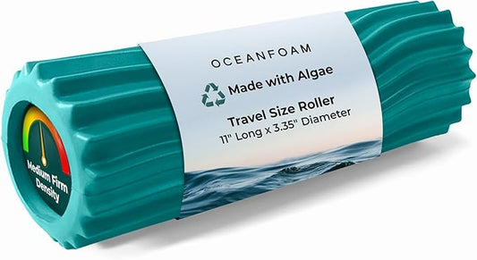 Oceanfoam Ripple Travel Foam Roller (11" x 3.35") Firm Mini Foam Roller for Physical Therapy, Deep Tissue Massage, Back Pain - High Density, Ergonomic Wave Textured - Yoga, Pilates, Exercise (Jade)