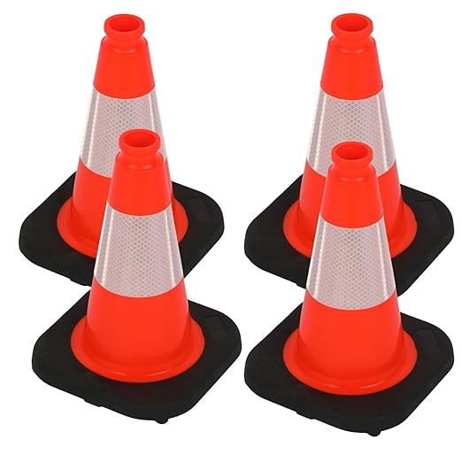 BESEA 4 Pack 12 Inch Red Traffic Cones with 4 Inch Reflective Collar, Heavy Duty PVC Safety Cones with 8.5 x 8.5 Inch Base for Parking, Driving Practice, Sports Training, and Construction