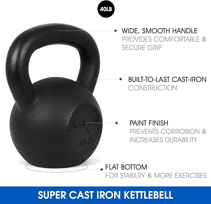 Yes4All 5-80 lbs Cast Iron Kettlebell for Dumbbell Weights Exercises, Gym, Full Body Home Workout Equipment, Push up, Grip and Strength Training