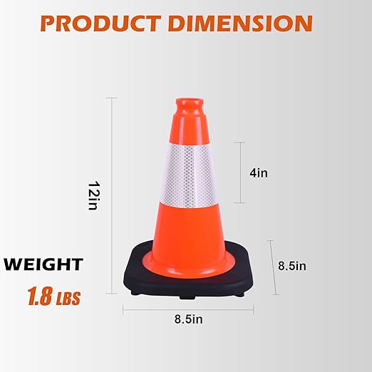 6 Pack 12" Orange PVC Safety Cones with Reflective Stripe, Black Base Stackable Training Cones for Soccer, Sports Drills, Gym, and Indoor or Outdoor Activities (Orange, 12 inch -6 Pack)