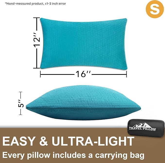 Camping Pillow Small Shredded Memory Foam Pillow, Travel Pillow Breathable and Soft, Suitable for Backpacking Hiking, Airplane and Car
