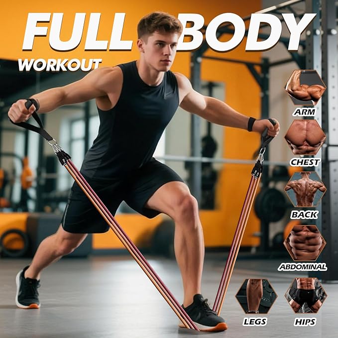 WHATAFIT Resistance Bands, Exercise Bands，Resistance Bands for Working Out, Work Out Bands with Handles for Men and Women Fitness, Strength Training Home Gym Equipment