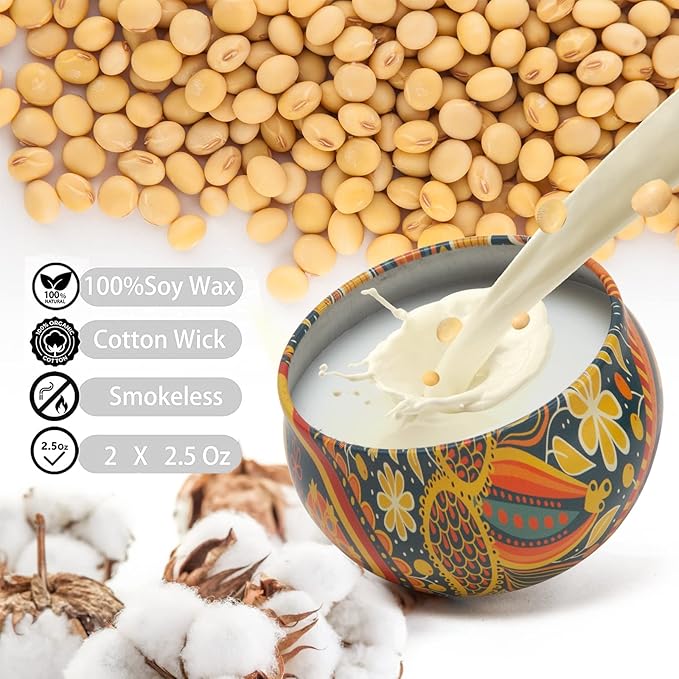 2 Pack Scented Candles, 2.5 oz Aromatherapy Candles for Home Scented, Natural Soy Candles with Floral Scents, Portable Small Jar Candle Set for Travel, Spa, Yoga, Home Decor Tin Candle Pack