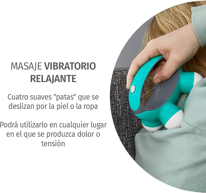 Homedics, Quatro Mini Hand-Held Massager with Hand Grip, Battery Operated Vibration Massage, 4 Massage Nodes, Powered by 2 AAA Batteries (Included), Assorted Colors