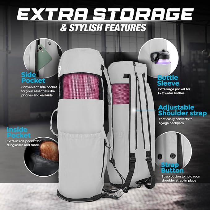 MAGNILAY Yoga Mat Bag - for Women and Men, Yoga Bag with Pockets and Adjustable Strap, Yoga Mat Carrier, Fits Mats Blocks and Yoga Accessories for Workouts, (32”L x 9” Diameter)