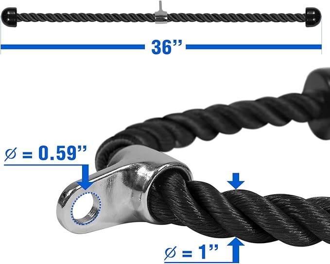 Yes4All Deluxe Tricep Rope Cable Attachment, 27 & 36 inch with 4 Colors, Exercise Machine Attachments Pulley System Gym Pull Down Rope with Carabiner