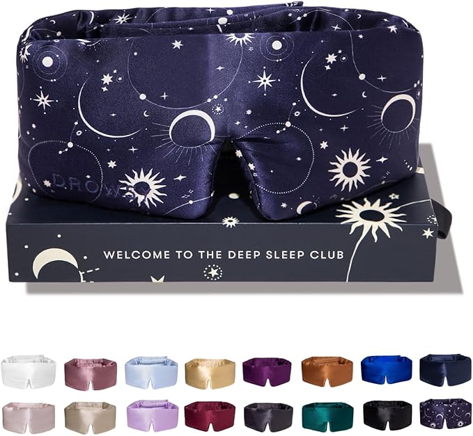 DROWSY Silk Sleep Mask - Face-Hugging, Padded Cocoon for Luxury Sleep in Total Darkness - 100% Pure Mulberry Silk (Cosmic Energy)
