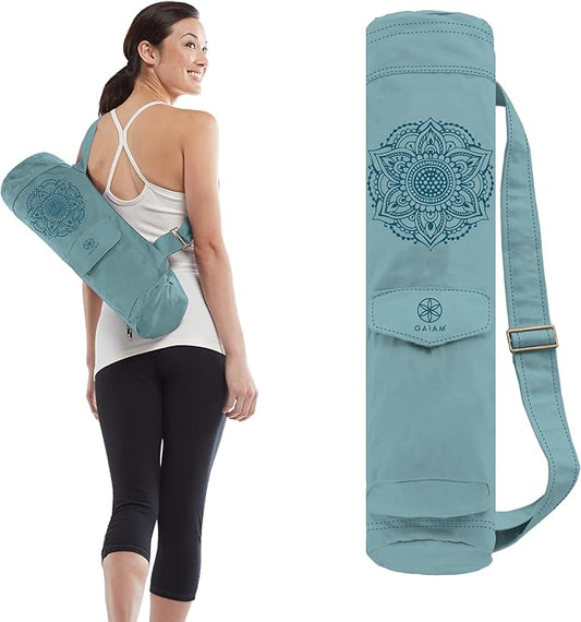 Gaiam Cargo Yoga Mat Bag, Full-Zipper Yoga Mat Carrier with Adjustable Strap, Front & Exterior Phone Pocket with Earbuds Slit, Stylish & Functional Fitness Mat Holder for Women & Men