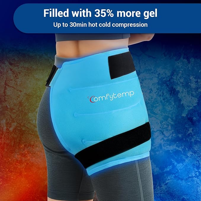 Comfytemp Hip Ice Pack Wrap for Sciatica, Hip Replacement Kit, FSA Eligible, Reusable Gel Ice Pack for Injuries, Pain Relief, Cold Compress Surgery Recovery Items Physical Therapy Gift Men Women (S/M)