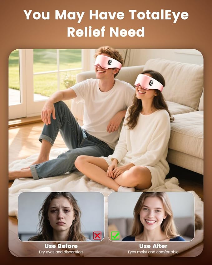 Heated Eye Mask - Cordless Eye Mask for Dry Eyes, Eye Relief, Improved Sleep, Timed Shutdown, 4 Temperature, Washable Eye Heating Pad for Travel, Removable for Cleaning - Pink