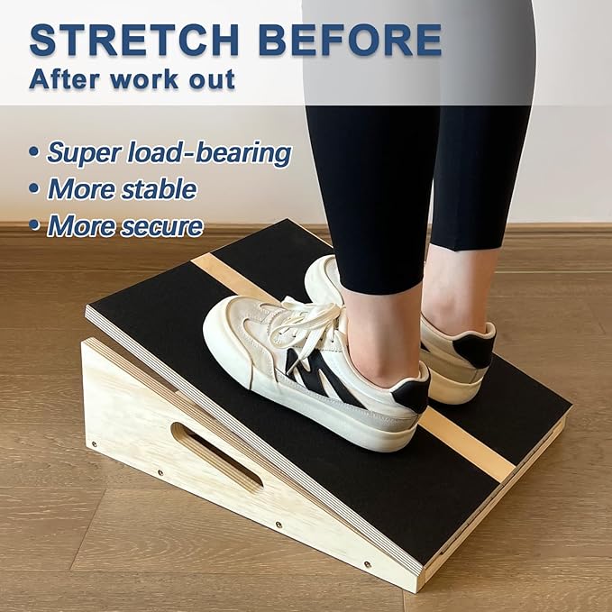 Adjustable Foot Incline Wooden Slant Board For Calf Stretching,440lb Capacity, Balance Velour Stretcher Ankle Stretch Knee Leg Boards Squats Wedge Exercise Pilates Fitness Portable Equipment