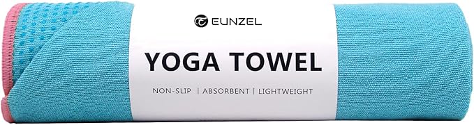Eunzel Hot Yoga Towel - Microfiber Non Slip Yoga Mat Towel with Grip Dot Sweat Absorbent Towel for Hot Yoga, Pilates and Fitness 72" x 24", Sky Blue/Pink