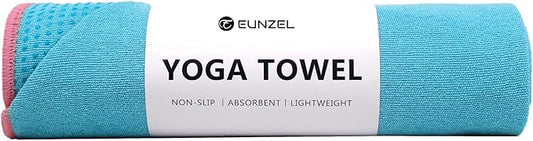 Eunzel Hot Yoga Towel - Microfiber Non Slip Yoga Mat Towel with Grip Dot Sweat Absorbent Towel for Hot Yoga, Pilates and Fitness 72" x 24", Sky Blue/Pink