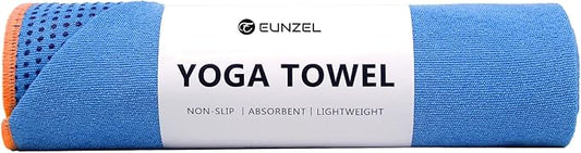 Eunzel Hot Yoga Towel - Microfiber Non Slip Yoga Mat Towel with Grip Dot Sweat Absorbent Towel for Hot Yoga, Pilates and Fitness 72" x 24", Blue/Orange
