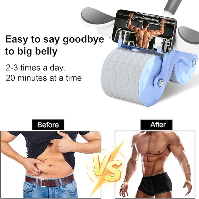 2025 New Ab Roller Wheel with Knee Mat &Timer, Automatic Rebound Abdominal Wheel, Ab Abdominal Exercise Roller with Elbow Support, Abs Workout Equipment Ab Exercise Roller for Women Men