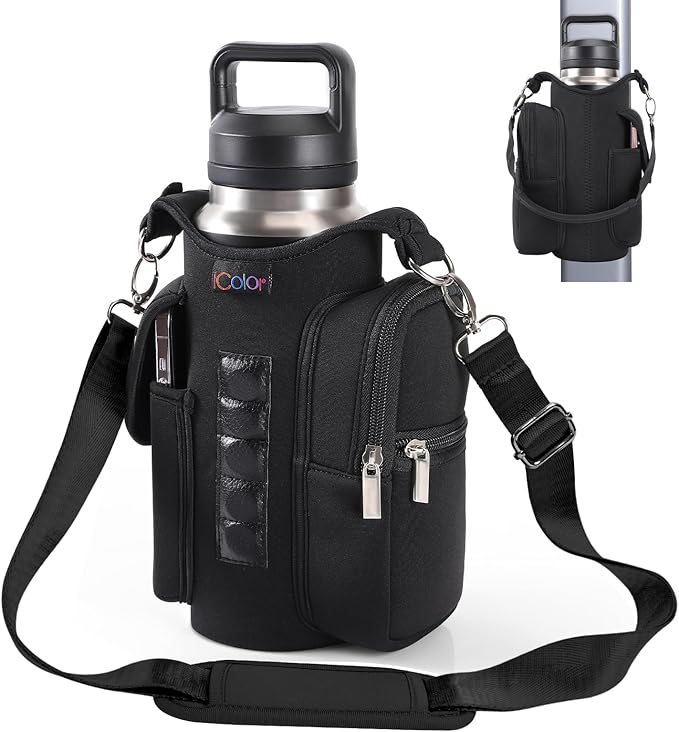 icolor Magnetic Gym Bag Water Bottle Carrier Holder with Phone Pockets & Shoulder Strap,Gym Magnetic Bag 5 Built-in Magnets Gym Accessories Organizer Magnetic Bottle Pouch Sleeve for Men Women