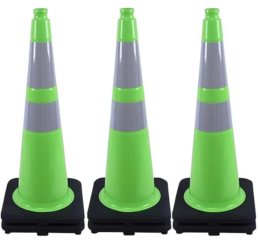 BESEA 6Pack 28" inch Traffic Cones Green Safety Cones with 6 inch Reflective Collar for Home Driveway Road Parking Use(6 Cones)
