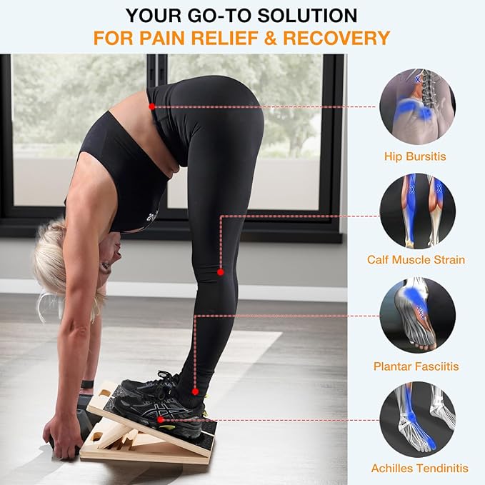 TEMI Slant Board for Calf-Stretching - Wooden Incline Wedge Stretcher for Squats, Foot & Ankle Mobility, Portable Fitness Equipment, Balance Block