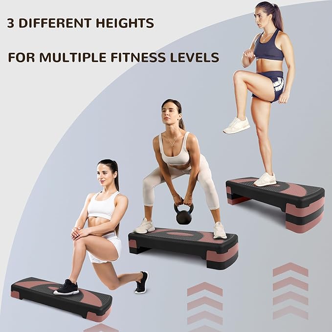 Fitvids Fitvids Step Aerobic Platform, 31" Exercise Step with 3 levels Adjustable Height, 4 Stackable Risers, Fitness Training Workout Stepper for Home Gym, Cardio Strength