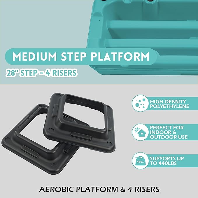 Fitvids Step Aerobic Platform, Exercise Step with 5 levels Adjustable Height, 4 Stackable Risers, Fitness Training Workout Stepper for Home Gym, Cardio Strength, Multiple Options