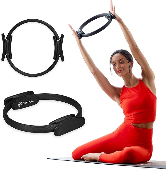 Gaiam Pilates Ring Fitness Circle - Lightweight & Durable Foam Padded Handles, Flexible Resistance Exercise Equipment for Toning Arms, Thighs/Legs & Core