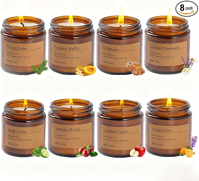 8 Pack Amber Candles Set,Candles for Home Scented,Candles Gifts Set, Soy Candle, 200H Long Lasting Soy Wax Candle Set for Mother's Day, Birthday, Anniversary