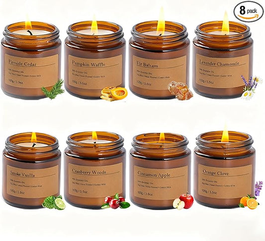 8 Pack Amber Candles Set,Candles for Home Scented,Candles Gifts Set, Soy Candle, 200H Long Lasting Soy Wax Candle Set for Mother's Day, Birthday, Anniversary