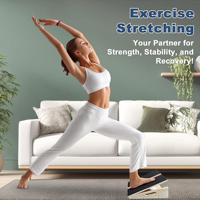 Adjustable Foot Incline Wooden Slant Board For Calf Stretching,440lb Capacity, Balance Velour Stretcher Ankle Stretch Knee Leg Boards Squats Wedge Exercise Pilates Fitness Portable Equipment