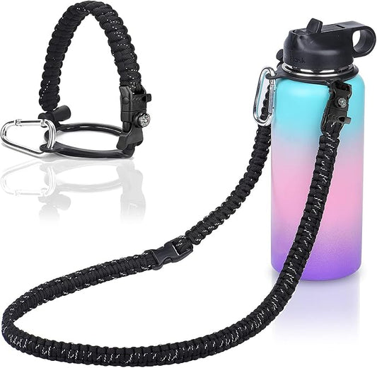 Wongeto Paracord Handle Carrier Holder with Shoulder Strap,Compatible with Hydro Flask Wide Mouth Water Bottles