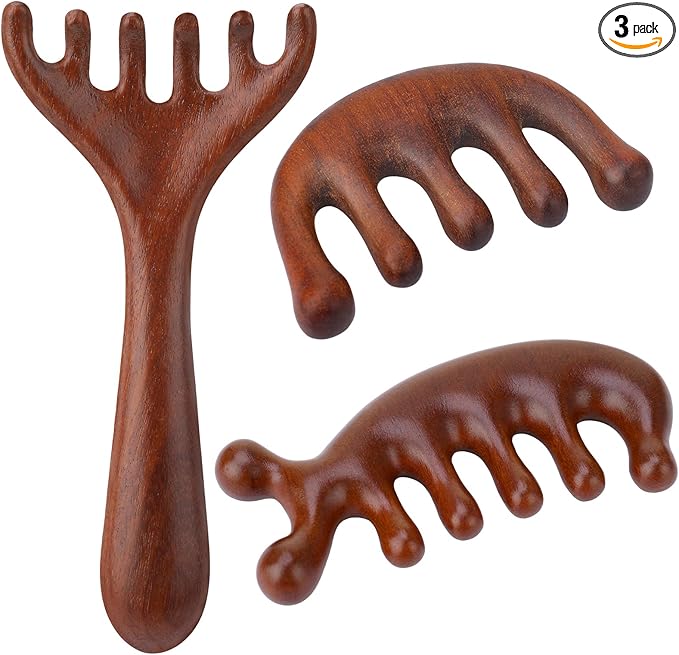 3 Pcs Wooden Head Scalp Massager Comb, Head Massage Tool for Relaxation Hair Gua Sha Comb for Mother,Gaughter,Wife
