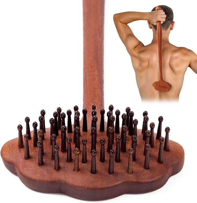 Wooden Back Scratcher, 16.34'' Long Handle Handmade Wood Brush Needle Effective in Relieving Itching, Fathers Day Dad Gifts, Rascador de Espalda, Backscratcher for Men and Women