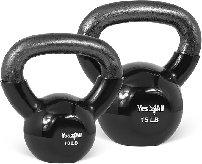 Yes4All Kettlebell, Vinyl Coated Kettlebell Cast Iron Sets with Stable Flat Bottom for Full Body Workout, Push up, Grip Strength Training & Weights Exercises