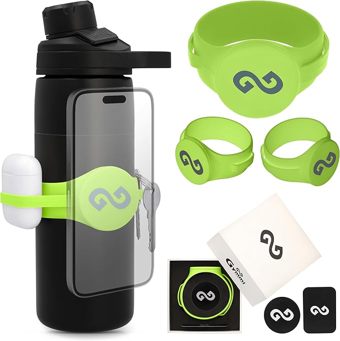 Gymmi Magnetic Water Bottle Phone Holder – One-Piece Silicone Strap for Gym | Holds Phone, Keys & Earbuds | Fits 12–40 oz Bottles (Neon Green)