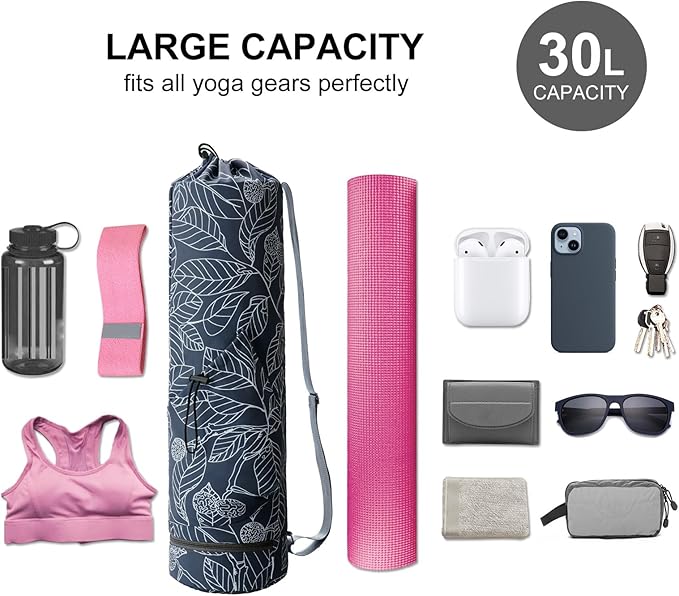 sportsnew Yoga Mat Bag with Water Bottle Pocket and Bottom Wet Pocket, Exercise Yoga Mat Carrier Multi-Functional Storage Bag, Patent pending