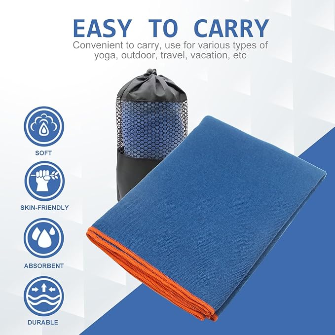 Eunzel 2 Pack Hot Yoga Towel - Microfiber Non Slip Yoga Mat Towel with Grip Dot Sweat Absorbent Towel for Hot Yoga, Pilates and Fitness 72" x 24", Dark Cyan/Steel Blue