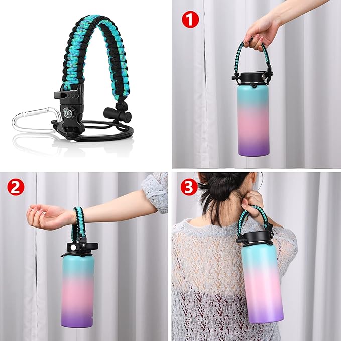 Wongeto Paracord Handle Carrier Holder with Shoulder Strap,Compatible with Hydro Flask Wide Mouth Water Bottles