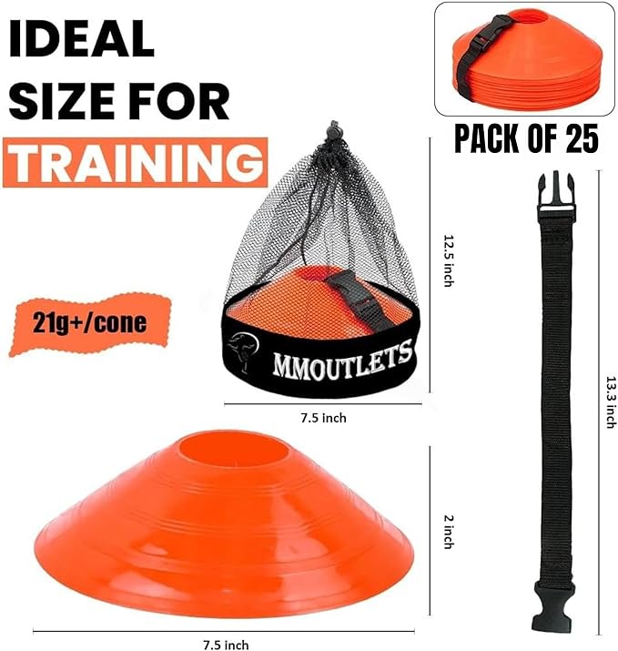 75/50/25 Pack, Pro-Grade Soccer Training Cones Set, Durable Agility Soccer Cones with Carry Bag & Strap Holder Ideal for Sports Training, Football, Soccer, Basketball- Trusted by Coaches & Athletes