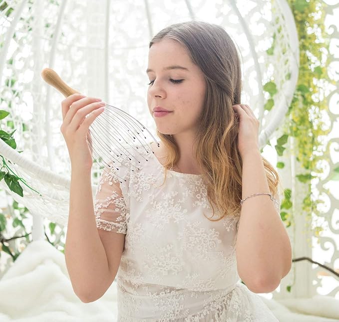 USAGA 28 Finger Head Scratcher, Head Massager, Scalp Massager, Stocking Stuffers Gift for Scalp Body Relaxing Wood Handle (1 Pack)