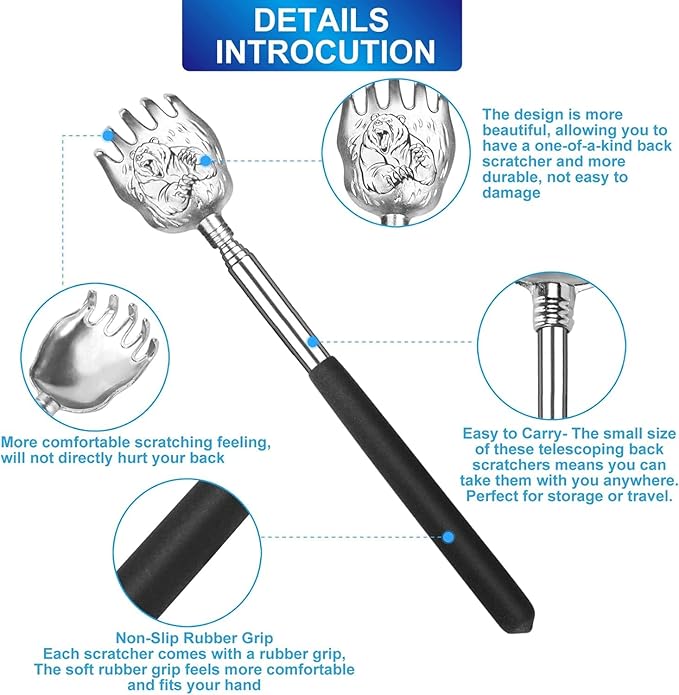 Oversized Back Scratcher Gift Set, 2 Pack, Portable Extendable Stainless Steel Telescoping Massage Tool, Gift/Stocking Stuffers for Men and Women