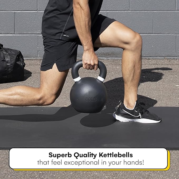 Kettlebell Kings Powder Coated Kettlebell Weights 5-90 LB | Workout Gym Equipment & Strength training sets for Women & Men | Durable Coating for Grip Strength, Rust Prevention