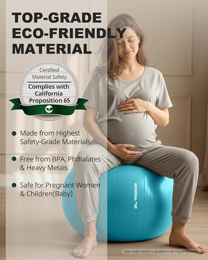 Trideer Extra Thick Yoga Ball Exercise Ball, 5 Sizes Gym Ball, Heavy Duty Ball Chair for Balance, Stability, Pregnancy, Quick Pump Included
