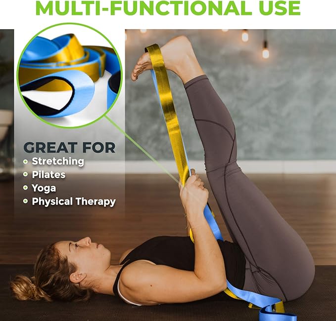 Gradient Fitness Stretching Strap for Physical Therapy, 12 Multi-Loop Stretch Strap 1.5" W x 8' L, Neoprene Handles, Physical Therapy Equipment, Yoga Straps for Stretching, Leg Stretcher.