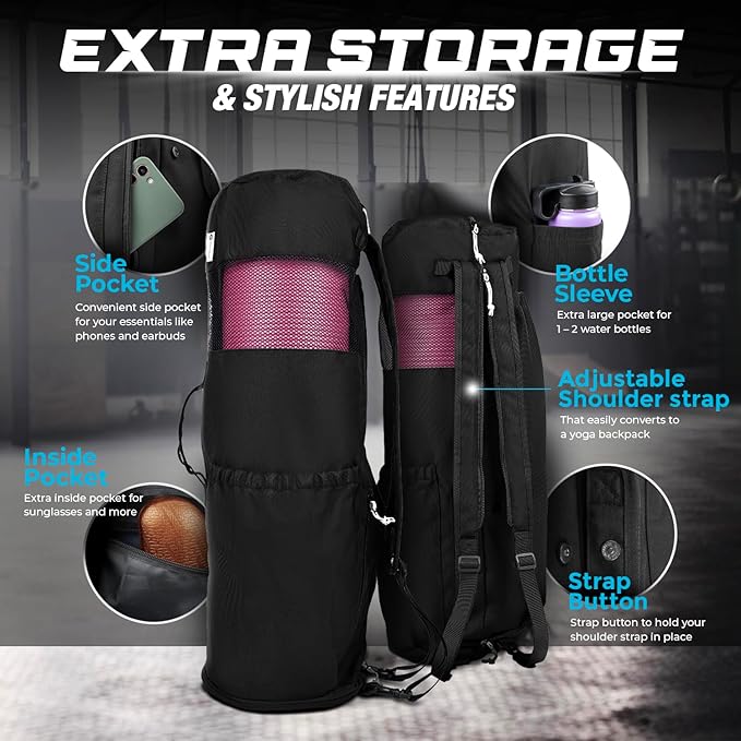 MAGNILAY Yoga Mat Bag - for Women and Men, Yoga Bag with Pockets and Adjustable Strap, Yoga Mat Carrier, Fits Mats Blocks and Yoga Accessories for Workouts, (32”L x 9” Diameter)