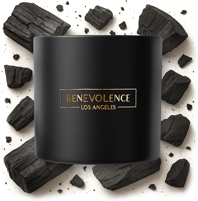 Benevolence LA 3 Wick Candle, Charcoal Large Scented Candle | Soy Candles | Gifts for Women and Men | Home Fragrance | Aromatherapy | Bathroom Freshener 14.5 Oz, 45 Hour Burn