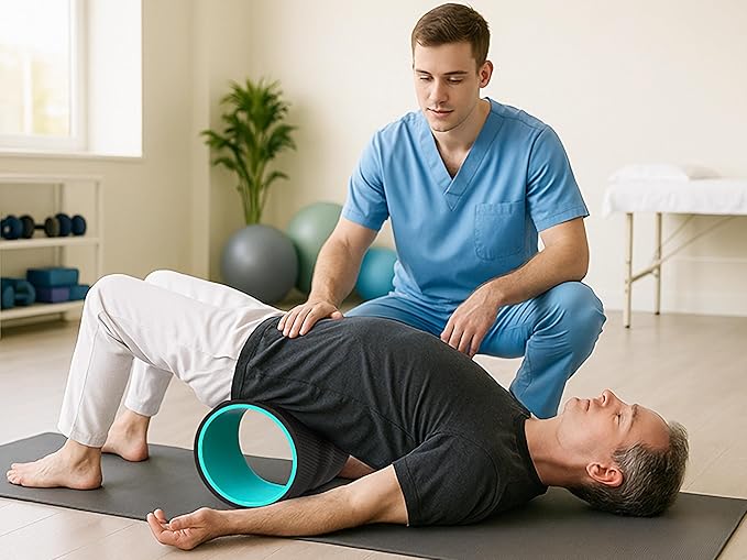 Back Roller Wheel Set of 4 with 2 Yoga Blocks – Foam Back Stretcher for Pain Relief, Spine Cradle Deep Tissue Massage Roller for Stretching & Physical Therapy