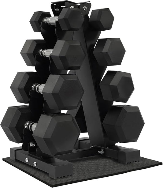 Fitvids Rubber Coated Hex Dumbbell Weight Set and Storage Rack, 100LB Set or 150LB Set, 5-20 lbs Pairs or 5-25 lbs Pairs
