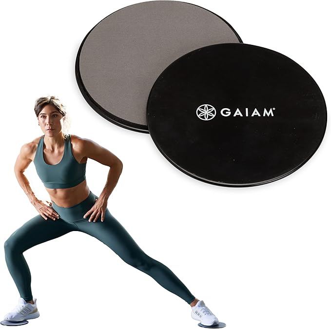 Gaiam Core Sliding Discs - Dual Sided Workout Sliders for Carpet & Hardwood Floor - Home Ab Pads Exercise Equipment Fitness Sliders for Women and Men, Grey/Black