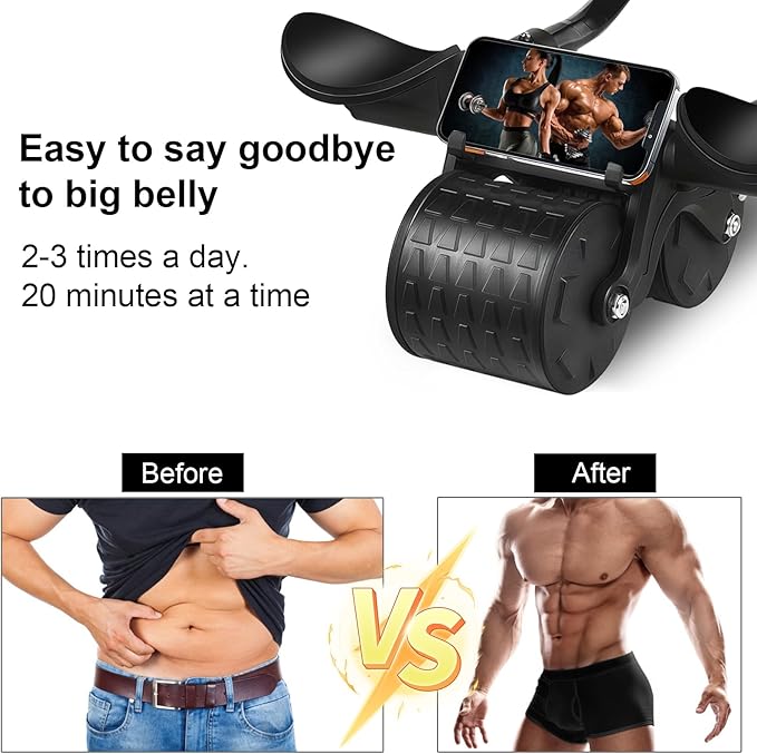 2025 New Ab Roller Wheel with Knee Mat &Timer, Automatic Rebound Abdominal Wheel, Ab Abdominal Exercise Roller with Elbow Support, Abs Workout Equipment Ab Exercise Roller for Women Men